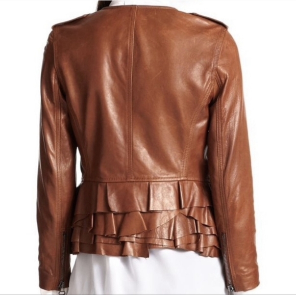 3.1 Phillip Lim Brown Leather Moto Jacket Size 4 - Picture 3 of 12